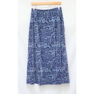 Ninety Woman midi skirt textured pleated blue leopard animal print plus size 1X